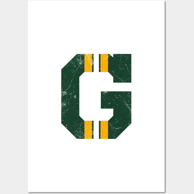 Green Bay G, vintage - white Wall Art by KFig21